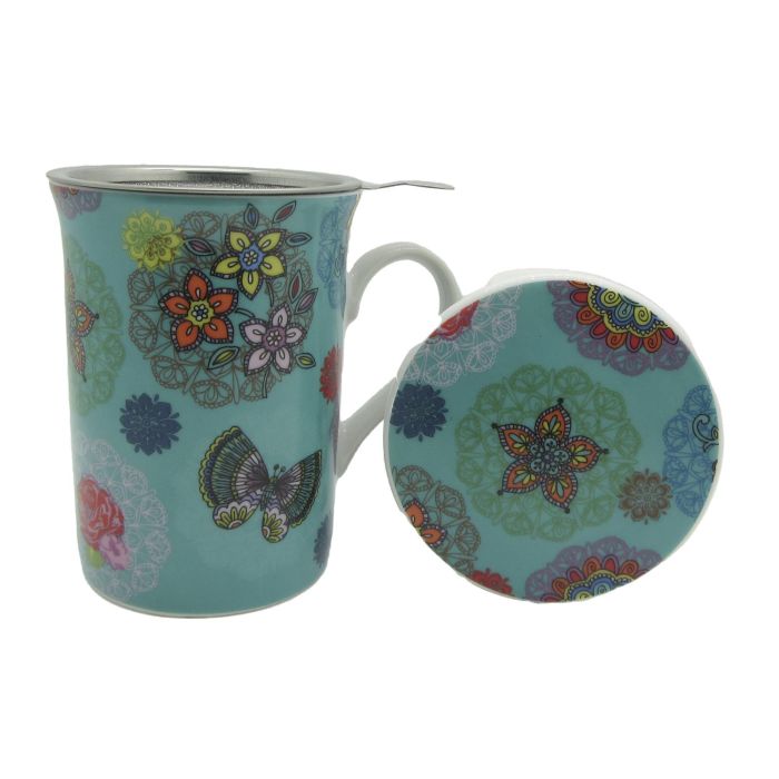 DKD Home Decor Mug Infusiones Moderno Turquesa Rojo Porcelana 8.5 x 11 x 11 cm (12 Unidades) 1