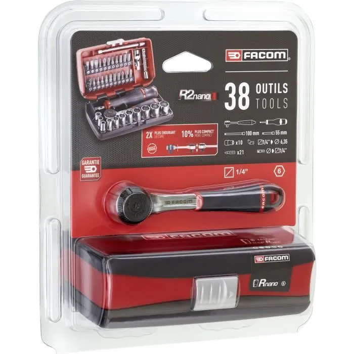 Facom Toma Métrica 1/4 6 Puntos Kit de Vasos y Puntas con Trinquete R.161 2 Facom Toma Métrica 1/4 6 Puntos Kit de Vasos y Puntas con Trinquete R.161 2