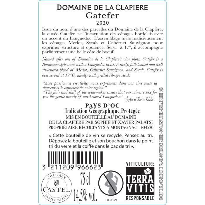 Domaine de la Clapiere Gatefer 2020 Pays d'Oc - Vino Tinto Languedoc 2