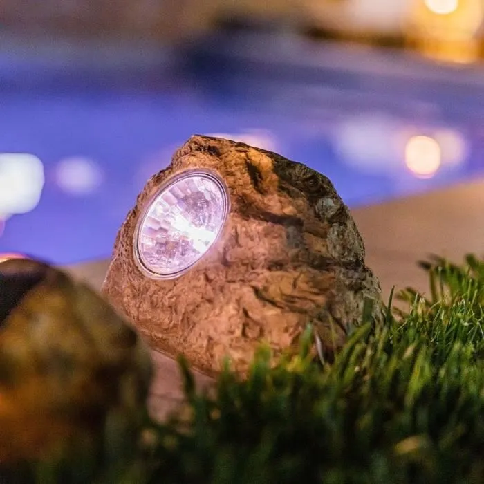 Lumisky Juego de 3 Piedras Solares de Jardín para Instalar ROCKY BROWN LED Blanco 14 y 9 cm 3