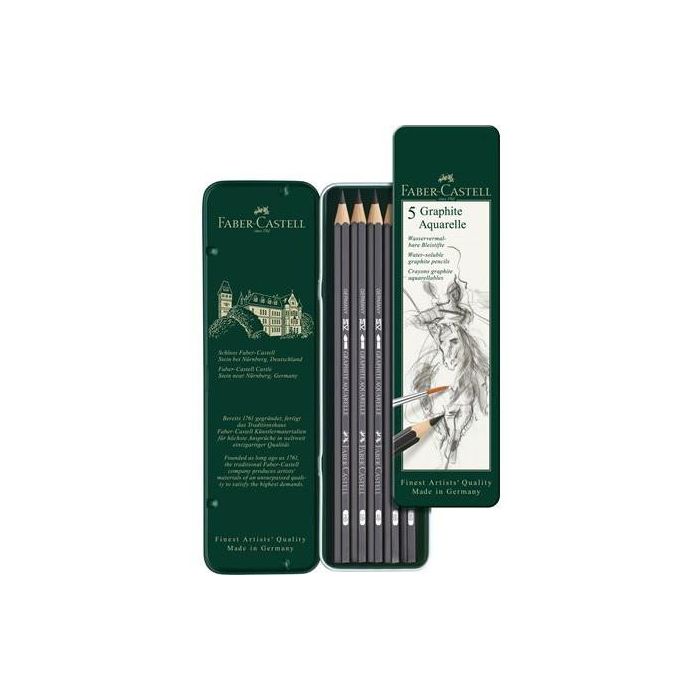FABER-CASTELL 117805 Lápices grafito acuarelables Graphite Aquarelle HB Negro - Caja 5 unidades 1 FABER-CASTELL 117805 Lápices grafito acuarelables Graphite Aquarelle HB Negro - Caja 5 unidades 1
