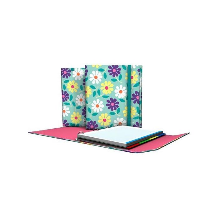 Grafoplás Carpeplús Anillas 4D25 mm Recambio 100H 5x5 Ec3 Forrado Flowers - Cartón forrado, 25mm, DIN-A4, 100 hojas cuadriculadas