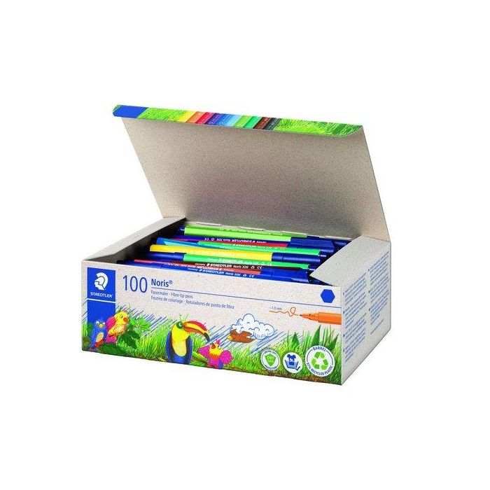 Staedtler Rotulador Noris 326 punta de fibra, pack de 100 unidades colores surtidos, tinta ANTISECADO