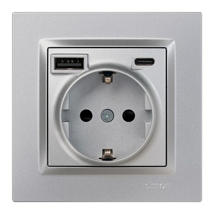 Base enchufe schuko + usb a + c 10,5 W 16 a 250 v~, simon 10, aluminio 0 Base enchufe schuko + usb a + c 10,5 W 16 a 250 v~, simon 10, aluminio 0