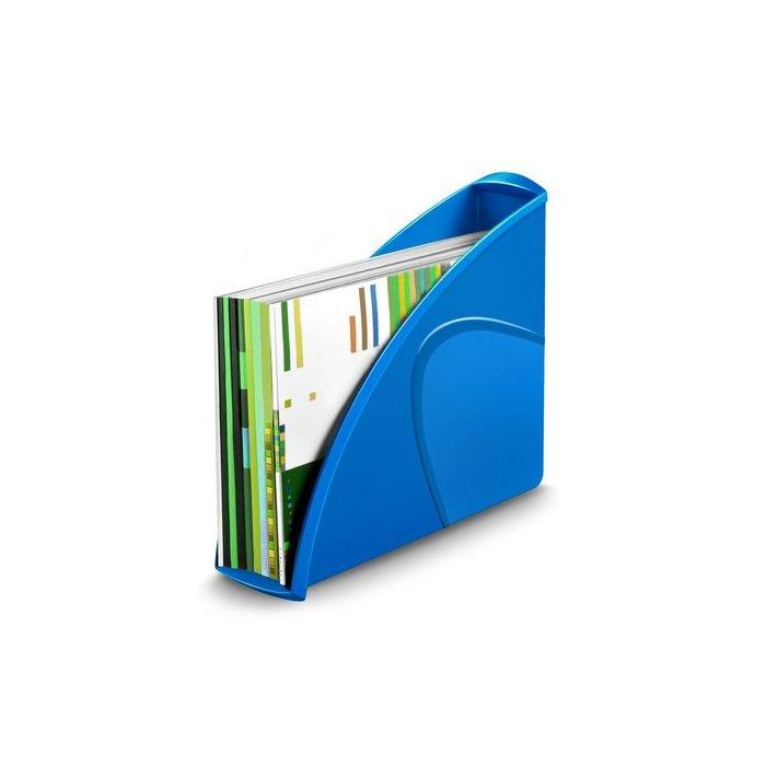 Cep Revistero de Sobremesa Plástico Reciclable Azul 85x270x310 mm, Uso Vertical/Horizontal, Acabado Mate y Brillante