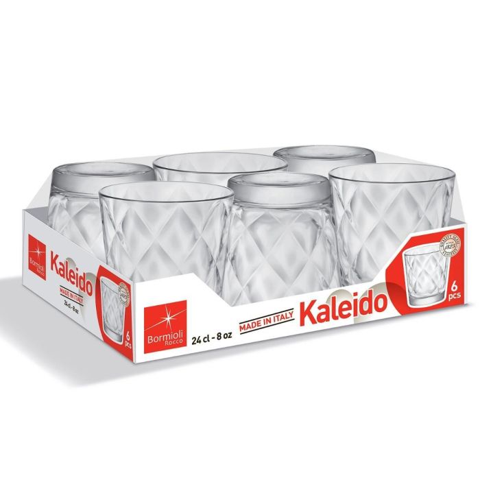 Bormioli Rocco Set 6 Vasos Bajos Kaleido Vidrio Templado 25 cL Transparente con Relieve Apto Lavavajillas 1