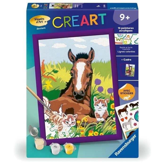 CreArt Kids - Caballo y gatitos (18 x 24 cm), kit de pintura por números, Art Number, a partir de 7 años, 25840, Ravensburger CreArt Kids - Caballo y gatitos (18 x 24 cm), kit de pintura por números, Art Number, a partir de 7 años, 25840, Ravensburger