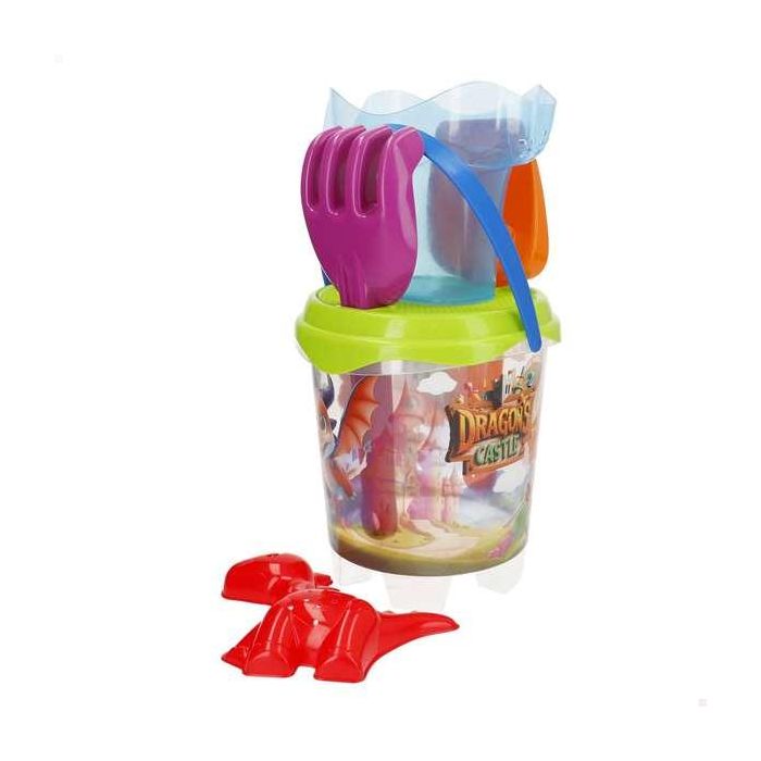 Color Baby Cubo de playa Dragones del Castillo diametro 18 cm con pala, rastrillo y regadera 1