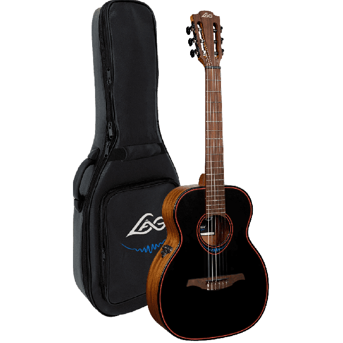 LAG Guitarra Acústica Travel Nylon Blue Wave AE Blue Wave 1 Tapa Cedro Rojo Macizo Fondo Caoba Satinado 1 LAG Guitarra Acústica Travel Nylon Blue Wave AE Blue Wave 1 Tapa Cedro Rojo Macizo Fondo Caoba Satinado 1