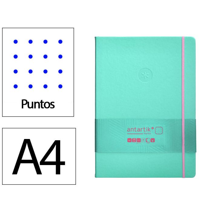 Cuaderno Con Gomilla Antartik Notes Tapa Dura A4 Hojas Puntos Rosa Y Turquesa 100 Hojas 80 gr Fsc