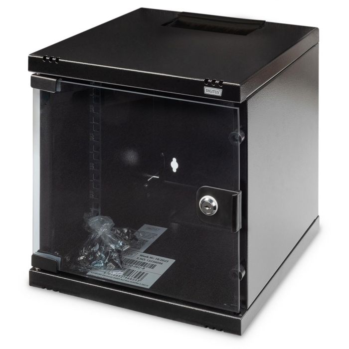 Digitus Armario mural 10" (254 mm) 6U, 312x300 mm (AnxP), negro, puerta de cristal, acero, capacidad 30 kg