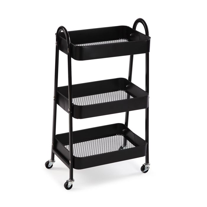 Carro Metalico Negro De 3 Baldas Versa 30X77CM Carro Metalico Negro De 3 Baldas Versa 30X77CM
