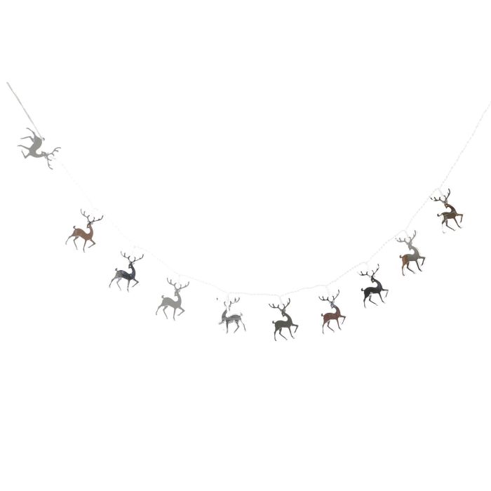 DKD Home Decor Guirnalda Navidad Tradicional Plateada con 10 Leds, Diseño Reno, 107 cm de Largo, Material PVC, Alimentación Pilas AA