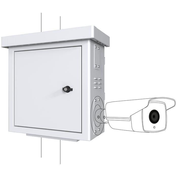 Lanview Armario CCTV Exterior Mini Radius para Poste 4 Cámaras, Doble Pared, Ventilador, Galvanizado RAL7035, 450x250x500mm
