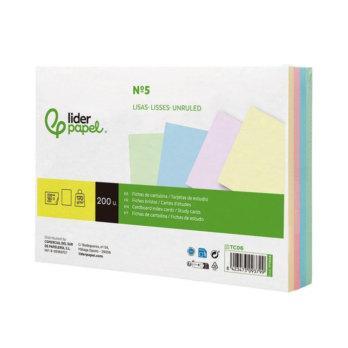 Tarjeta Liderpapel Para Estudiar Lisa Cartulina De Colores 170 gr-M2 160x220 mm Paquete De 200 Unidades 3