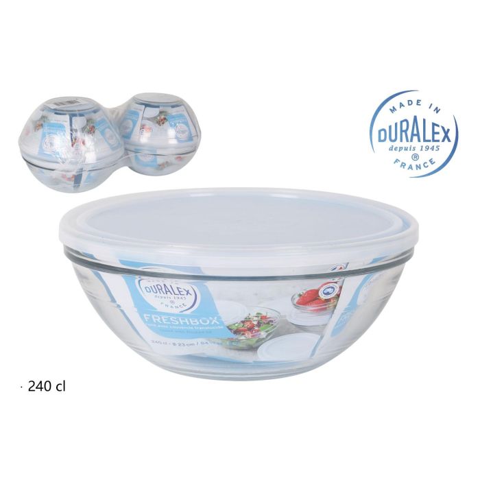 Duralex Fiambrera Red Freshbox 2.4L, Ø23x9.3 cm, Tapa Transparente (4 Unidades)