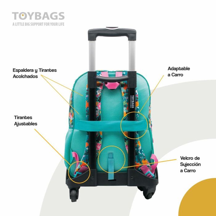 Toybags Mochila Primaria Stitch Tropical Doble Compartimento 44x30x20 cm + Carro Negro T963, Protector Lateral, 4 Ruedas 6 Toybags Mochila Primaria Stitch Tropical Doble Compartimento 44x30x20 cm + Carro Negro T963, Protector Lateral, 4 Ruedas 6