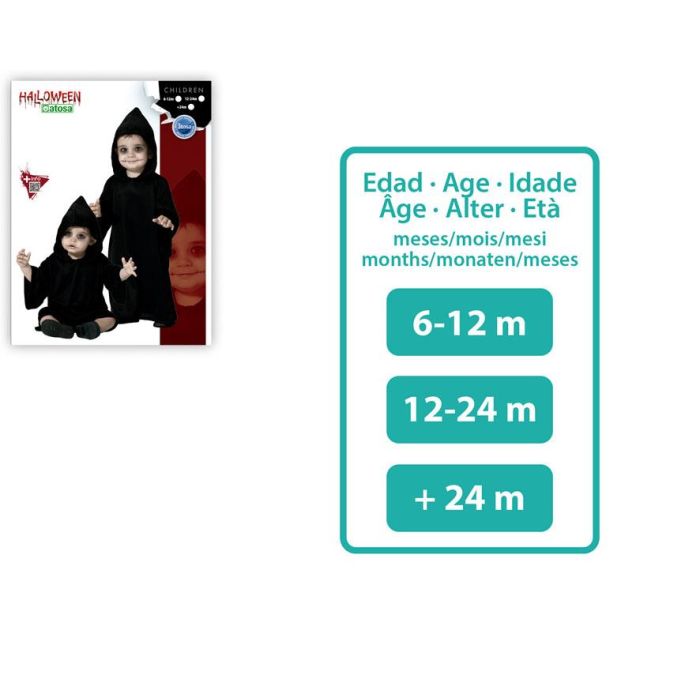 Disfraz Bebé Tenebroso Halloween: Mono Negro con Capucha de Punta Polyester para Niño 24 Meses. Suave y Cómodo, Sesiones de Fotos. 1