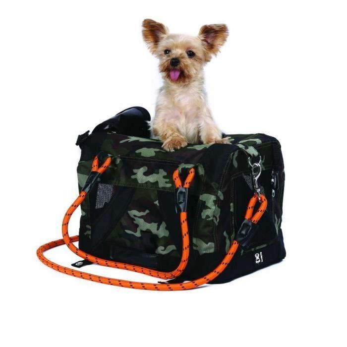 M Pets MPE6953182740902 Bolsa de transporte REMIX 2 en 1 Camuflaje y Naranja 41x28x28 cm Plegable Ligera con Arnés