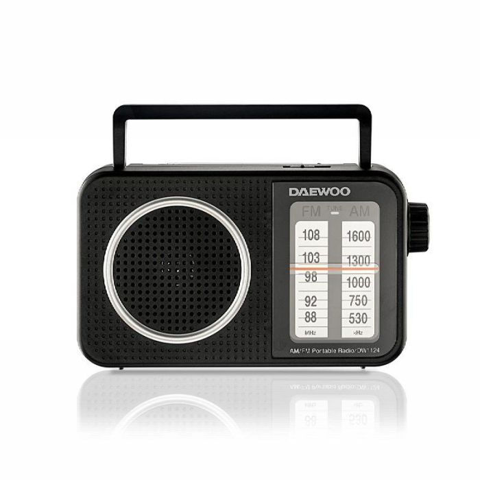 Daewoo Radio Portátil AC/DC con Altavoz, Entrada Jack y Asa - Funciona con Pilas y Corriente