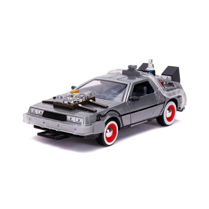 Coche de metal dlorean regreso al futuro iii con luz escala 1:24 30x15x11 cm 3