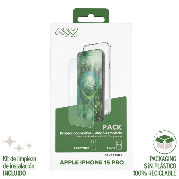 Myway Funda TPU y Protector Pantalla Cristal Templado para Apple iPhone 15 Pro 4
