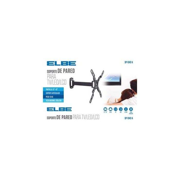 Elbe SP-1342-A Soporte de Pared Articulado para TV 13'-42', Hasta 15Kg, Giro 90°, Inclinación 10°, Compatible VESA, Negro 1 Elbe SP-1342-A Soporte de Pared Articulado para TV 13'-42', Hasta 15Kg, Giro 90°, Inclinación 10°, Compatible VESA, Negro 1
