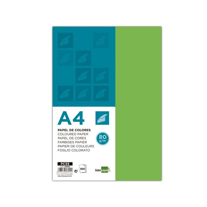 Papel Color Liderpapel A4 80 gr Verde Paquete De 100 Hojas 1