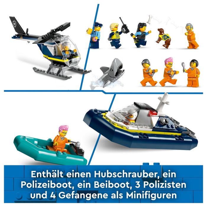 LEGO 60419 City Prisión de Policía de Aguas Profundas Juguete con Helicóptero Barco 7 Minifiguras Figura de Perro