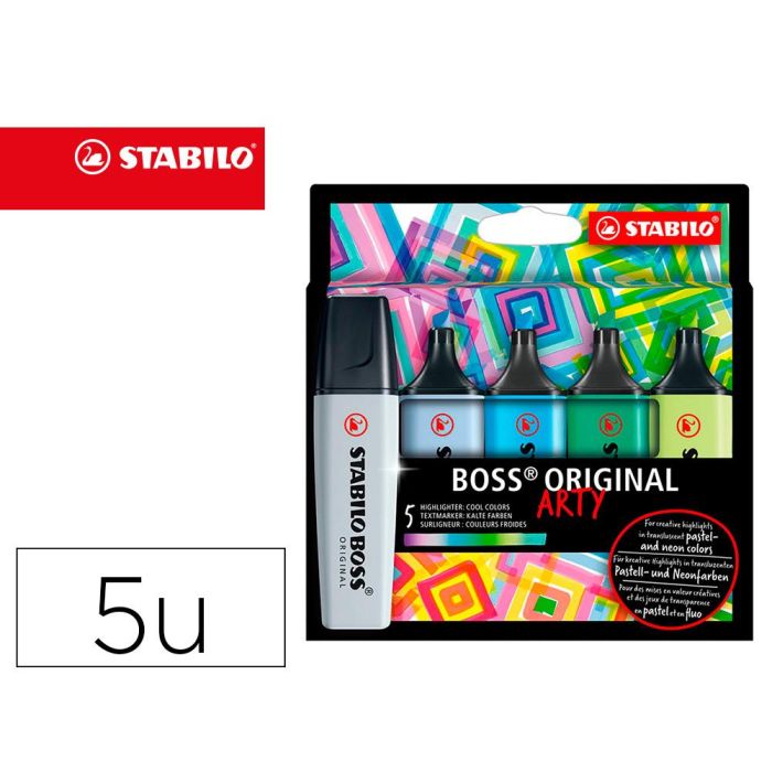 Rotulador Stabilo Boss Fluorescente 70 Arty Line Colores Frios Estuche Carton De 5 Unidades Colores