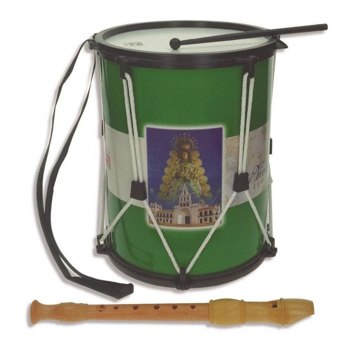 Reig Tambor Rociero Grande + Flauta | Juguete de Percusión y Viento Infantil | Instrumento Musical para Niños +3 Años