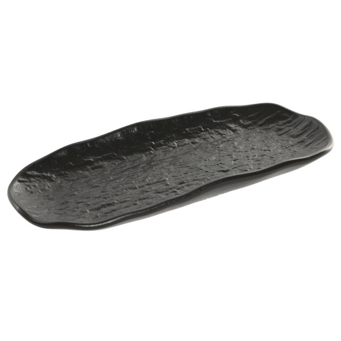 DKD Home Decor Bandeja Horeca Negra de Porcelana con Relieve, Apta para Microondas y Lavavajillas, 30x12.5x2 cm, Pack 6 Unidades