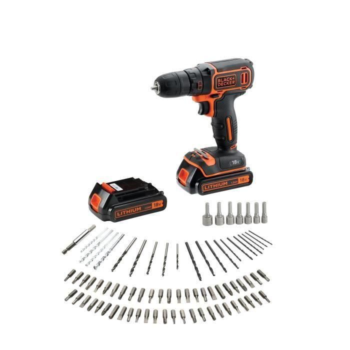 BLACK & DECKER BDCDC18BAFC - Taladro-atornillador - Batería Li Ion 2x18 V + 80 accesorios - Naranja 1