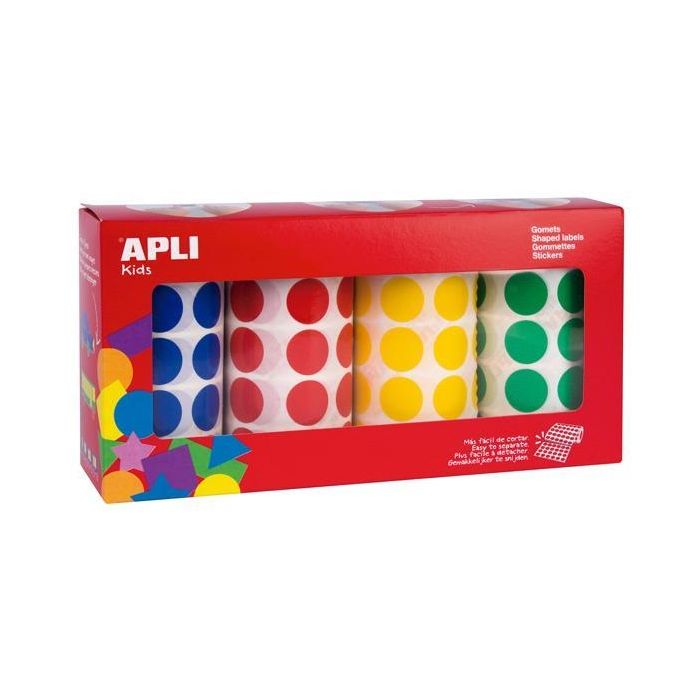 Apli Gomets Redondos 20 mm, 4 Rollos Colores Surtidos, 7080 Unidades