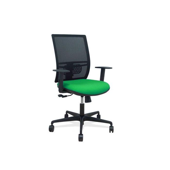 Silla Piqueras Y Crespo Yunquera Brazos Regulable Ergonomica Mecanismo Sincro Respaldo Malla Negra Asiento Tapizado Bali Verde