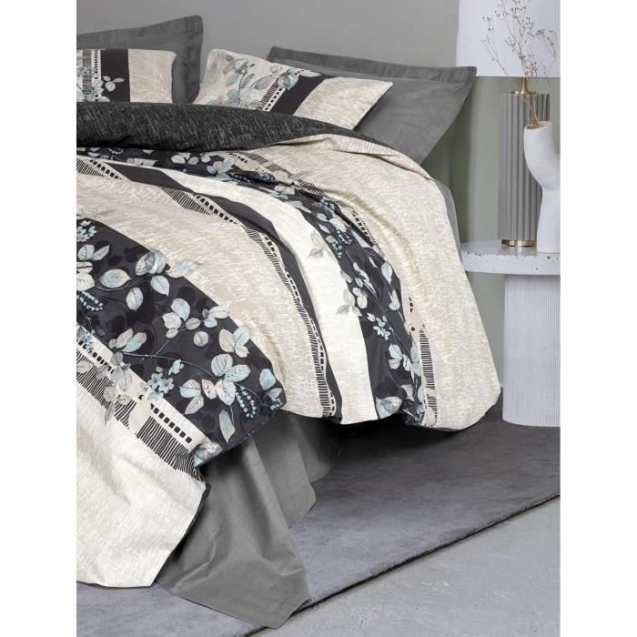 Juego de cama - 1 funda nórdica 220x240 cm + 2 fundas de almohada 60x60 cm - 100% algodón - Antracita 2 Juego de cama - 1 funda nórdica 220x240 cm + 2 fundas de almohada 60x60 cm - 100% algodón - Antracita 2