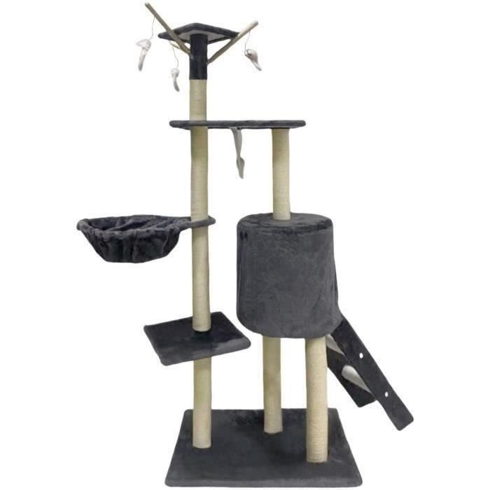 JIPSY Rascador para gatos gris oscuro 79 x 34 x 138 cm - 3 plataformas, 1 percha, 1 perrera, 1 escalera, postes rascadores 1 JIPSY Rascador para gatos gris oscuro 79 x 34 x 138 cm - 3 plataformas, 1 percha, 1 perrera, 1 escalera, postes rascadores 1