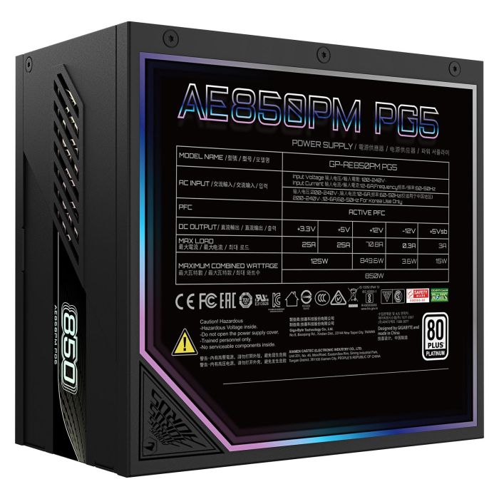 Gigabyte AE850PM PG5 Fuente de Alimentación 850W 80+ Platinum Modular ATX 3.0 PCIe 5.0 2 Gigabyte AE850PM PG5 Fuente de Alimentación 850W 80+ Platinum Modular ATX 3.0 PCIe 5.0 2