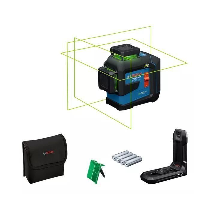 BOSCH GLL 80-33 G Professional Láser de Línea de 3 Planos 601065500 con 4 Pilas AA LR6 de 1,5 V