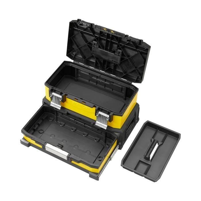 Stanley Caja de Herramientas Vacía con Cajón Amarillo 51cm - Bi-Material: Metal Galvanizado y Polipropileno - Mango Telescópico 1