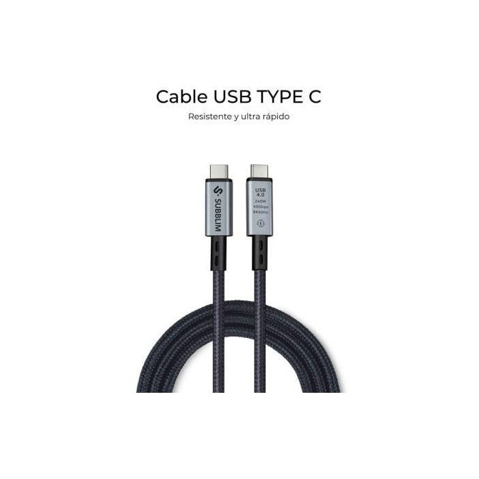Cable USB-C a USB-C Subblim HIGH Negro 1,5 m 2 Cable USB-C a USB-C Subblim HIGH Negro 1,5 m 2