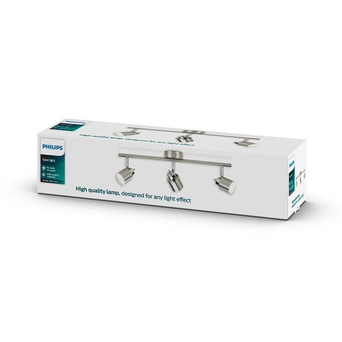 Philips Regleta 3 Focos Meranti GU10 Cromo Mate Metal Techo o Pared Bombilla No Incluida IP20 15.5 x 10 x 49 cm 1 Philips Regleta 3 Focos Meranti GU10 Cromo Mate Metal Techo o Pared Bombilla No Incluida IP20 15.5 x 10 x 49 cm 1