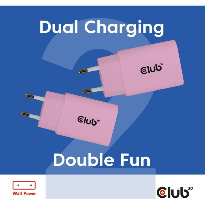 Club3D Lifestyle Ladegerät USB-C 30Watt. 2Stk pink retail 1 Club3D Lifestyle Ladegerät USB-C 30Watt. 2Stk pink retail 1