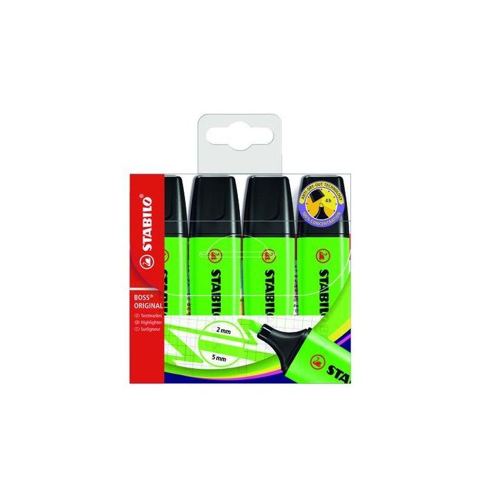 Marcador Fluor Stabilo Boss 70 Verde Estuche De 4
