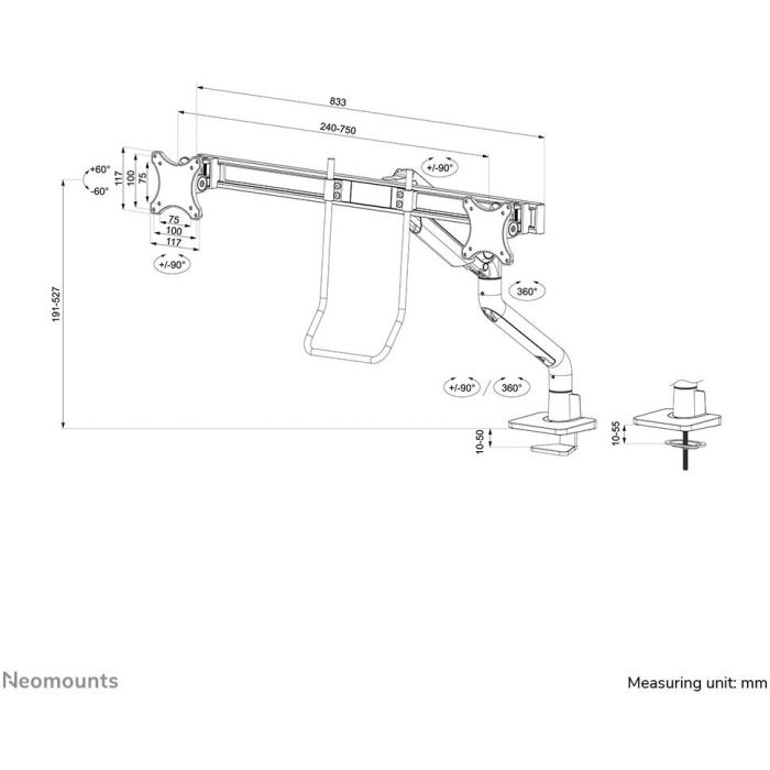 Neomounts Brazo de monitor DS75S-950WH2 para pantallas de 17-32", soporte de escritorio con resorte de gas, capacidad 8kg, blanco, 2 pantallas 11 Neomounts Brazo de monitor DS75S-950WH2 para pantallas de 17-32", soporte de escritorio con resorte de gas, capacidad 8kg, blanco, 2 pantallas 11
