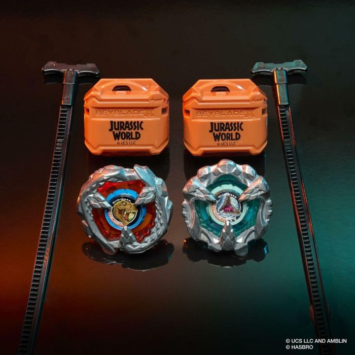 Hasbro Beyblade X HASG1898ES0 Jurassic World T. Rex vs. Mosasaurus, 2 peonzas de competición, 2 lanzadores, a partir de 8 años 6