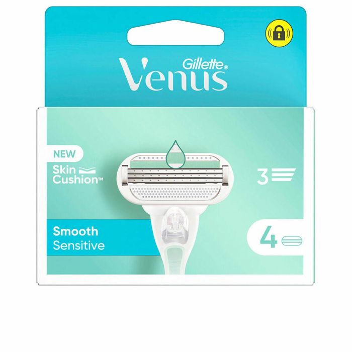 Gillette Recambios Venus Smooth Sensitive, Cuchillas de Depilación con 3 Hojas Protectoras, Paquete de 4 Unidades para Mujer