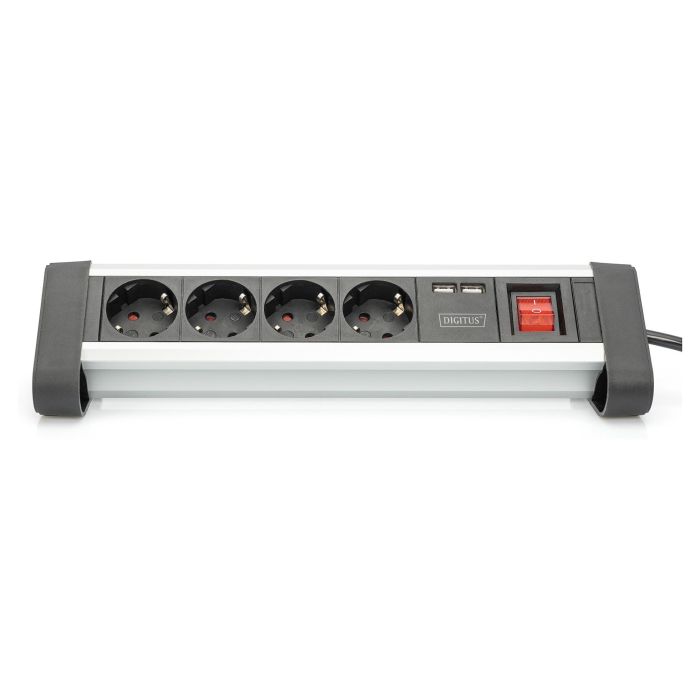 Digitus Regleta de Alimentación 4 Tomas con 2 Puertos USB y Interruptor, Negro/Plata, Cable 1,5m 7