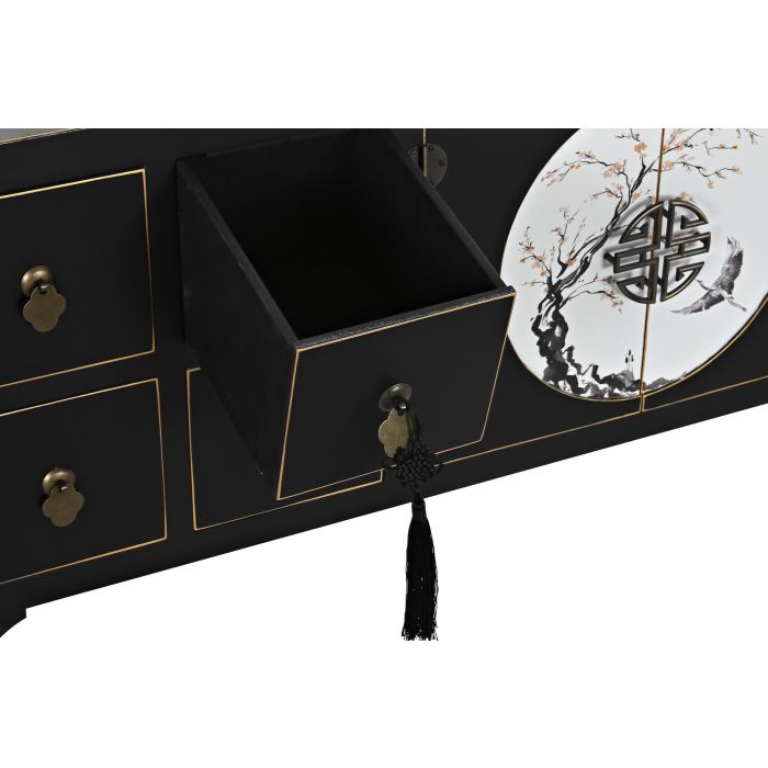 Mueble de TV DKD Home Decor Negro Oriental Blanco Dorado Blanco/Negro Metal Abeto Madera MDF 130 x 26 x 51 cm 4