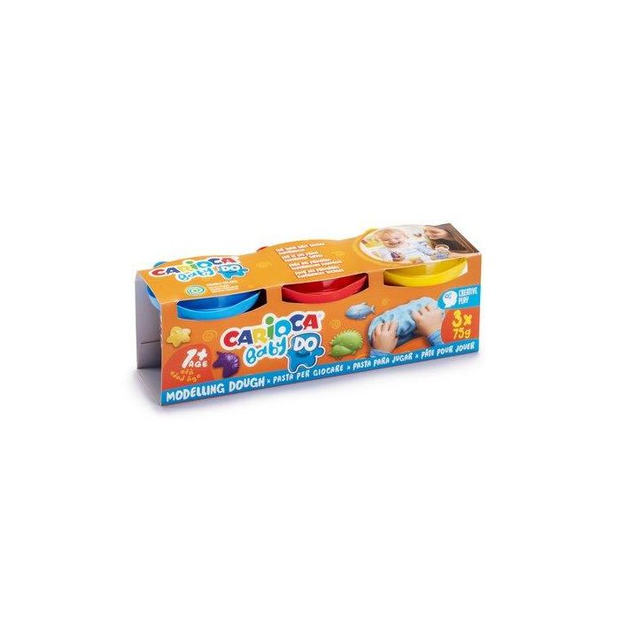 Carioca Pasta de modelar Baby Dough para niños, 3 botes surtidos de 75 g, no tóxica, desde 12 meses
